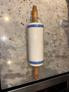 ✨SOLD✨ Vintage Ceramic Rolling Pin with Blue Bands